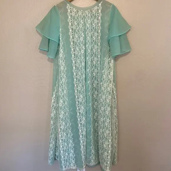 VTG Louis Jean Womens Sz Medium Nightgown Lingerie Robe Lace Blue Prairie Nighty - Picture 2 of 7
